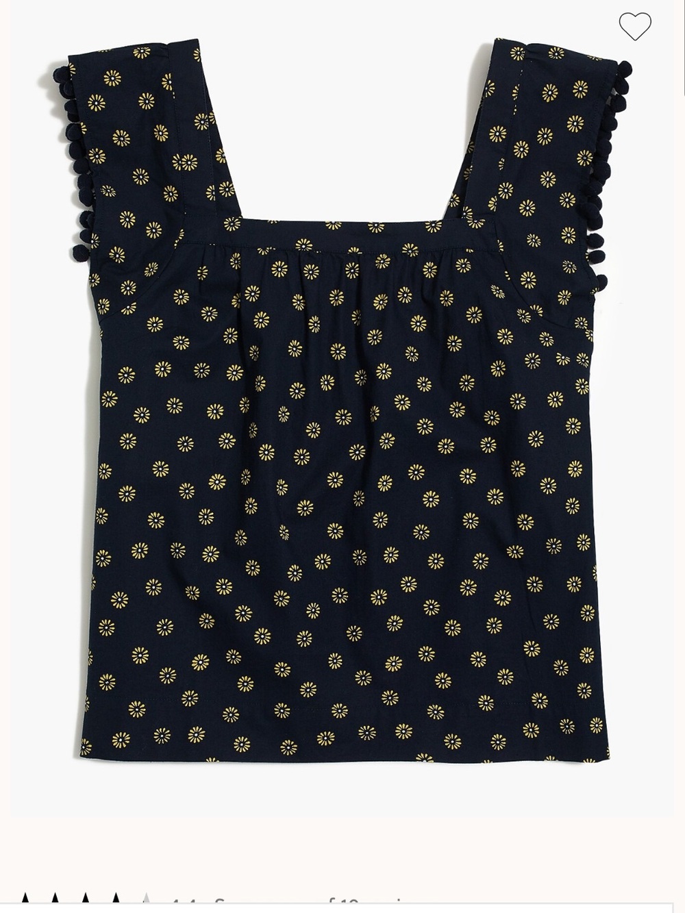 NWT JCREW Printed Square-neck top in cotton poplin with pom-poms
